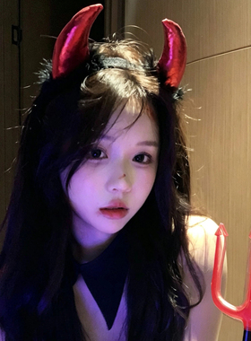 万圣节头饰红色小恶魔牛角发箍女搞怪头箍派对cos装扮道具头发饰