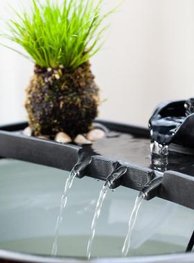 现代简约家居客厅招财流水摆件循环水鱼缸石槽微景观造景装饰配件