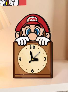 玛利欧桌面时钟摆件创意客厅钟表摆台式2025年新款玄关装饰品座钟