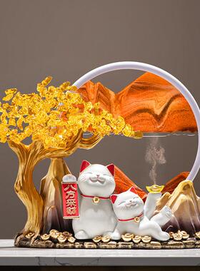 发财树流沙画 画招财猫摆件开 业礼物礼品店铺前台装饰品客厅乔迁