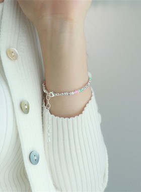 因缺斯汀【花朵碎银】彩色串珠夏日金属手链小众设计感手饰女小众