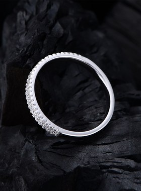 2.5mm双排半圈钻拼接风排戒女纯银时尚排钻指环不掉色