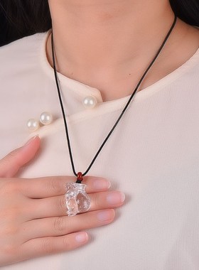 天然白水晶钱袋老鼠吊坠钥匙扣生肖鼠原石立体雕刻男女生项链项坠