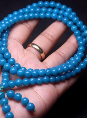 雪巴琉璃果冻料天蓝色圆珠多圈手串佛珠手捻男女饰品佩戴文玩配饰