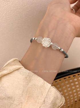 新中式莲花手链女夏天高颜值国风古风气质马面裙配饰编绳汉服手绳