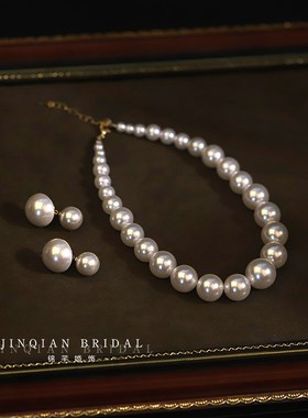 大气珍珠项链耳环复古赫本气质耳钉新款轻奢高级感新娘婚纱耳饰品