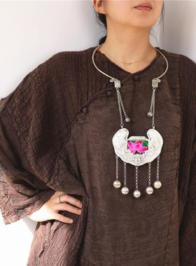 春风屿民族风苗银刺绣老绣锦鲤鱼长命锁大项圈搭配旗袍汉服袍子15