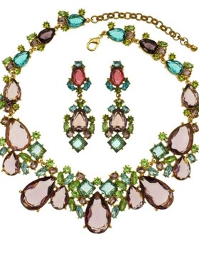 中古夸张气质高级感镶钻水晶项链粉钻气质彩色锁骨链女毛衣链配饰