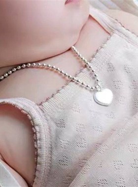 999纯银爱心项炼心形女吊坠儿童宝宝银项炼圆珠炼六一礼物定制