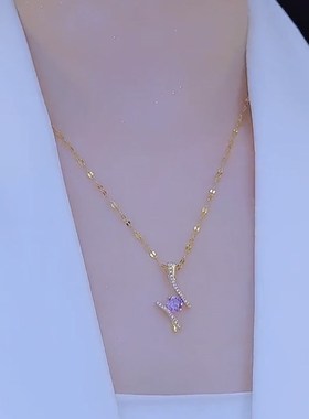 2023年新款一生相恋项链女网红轻奢高级感紫色锆石吊坠锁骨链配饰