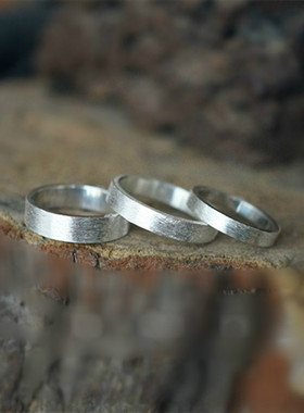 个性定制999纯银戒指磨砂拉丝情侣对戒食指尾戒指环女刻字礼物