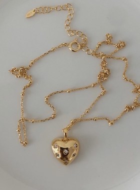 2022年新款镶钻爱心吊坠纯银项链女轻奢高级设计感小众锁骨毛衣链