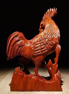 花梨木雕鸡摆件红木工艺品实木质雕刻十二生肖家居客厅办公装饰品