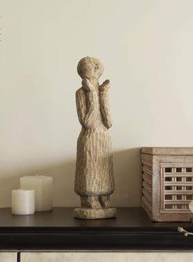 栗石侘寂风抽象水泥人形雕塑摆件家居客厅书房电视柜样板间装饰品