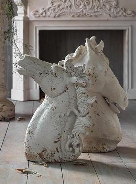 欧式复古做旧罗马柱落地摆件客厅马头装饰品婚礼创意摄影拍照道具