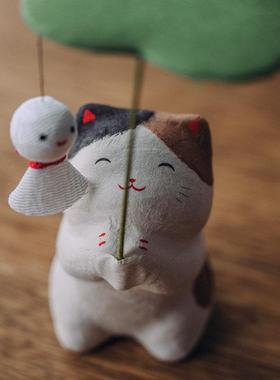 西米集市日本进口龙虎作堂和纸创意车载摆件办公桌可爱猫咪兔礼物