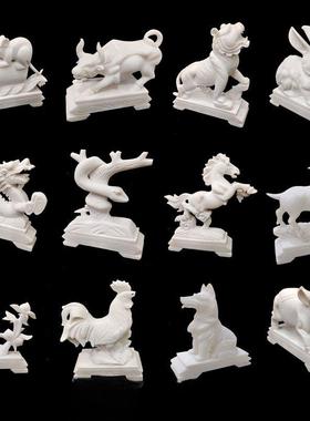 石雕汉白玉十二生肖属相动物摆件鼠牛虎兔龙蛇马羊猴鸡狗猪室内