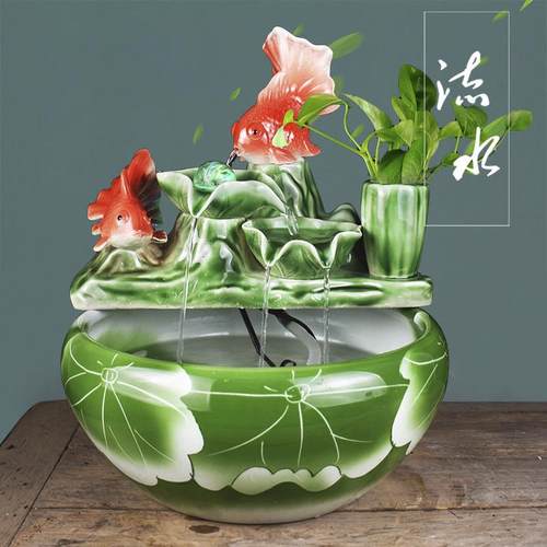 景德镇陶瓷鱼缸客厅养鱼盆小型乌龟缸造景器风水招财流水鱼缸家用 - 图0