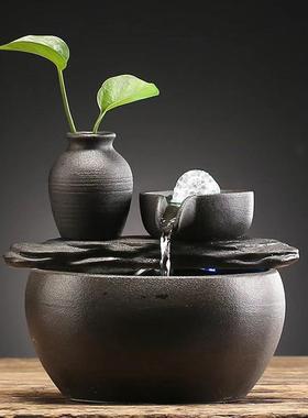 时来运转水晶球风水轮聚宝盆鱼缸水景循环水流水生财摆件微景观