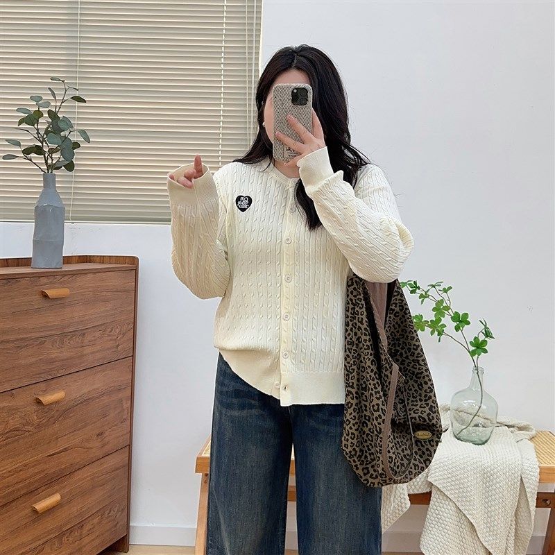 大码温柔风长袖针织开衫外套女春季时尚麻花毛衣胖MM遮肉显瘦上衣,淘宝优惠券,粉丝福利购,淘宝优惠卷