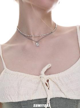 SUMIYAKI 双层叠戴项炼轻奢小众高级串珠锁骨炼多层时尚百搭吊坠