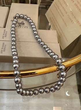 8mm贝珠项链女灰色珍珠项链真多麻高级感锁骨链颈链