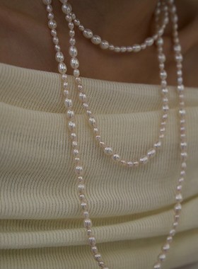 重工超长款多层叠戴天然淡水珍珠项链毛衣链女简约气质轻奢高级感