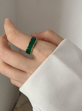 滴釉绿色戒指女夏季设计感小众高级感食指戒气质复古独特个性指环