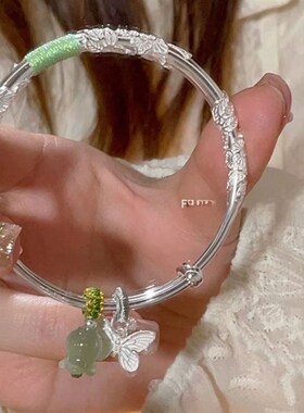 繁花似锦银手镯女纯银999银镯子纯银手镯花丝银手环七夕女友礼物