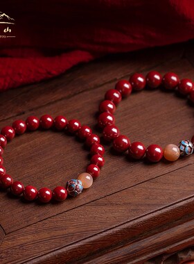 普陀山天然净心朱砂手串女款本命年兔年化解好运珠原石饰品手錬