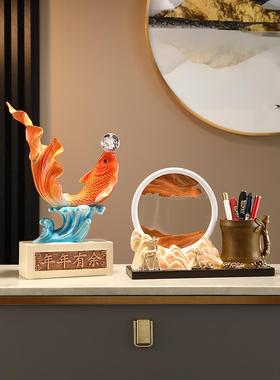 研究富鲁流沙绘画饰品高端沙漏笔架收纳饰品茶室办公室桌面饰品礼
