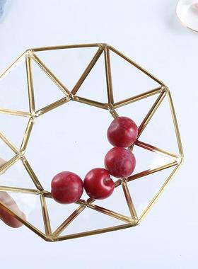 复古铜条金属玻璃首饰收纳盘ins北欧金色装饰摆件收纳化妆品托盘