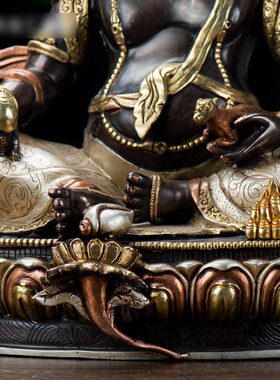 黄财神铜像 尼泊尔工艺品9寸紫铜镀金雕花镀银铜像摆件 藏巴拉