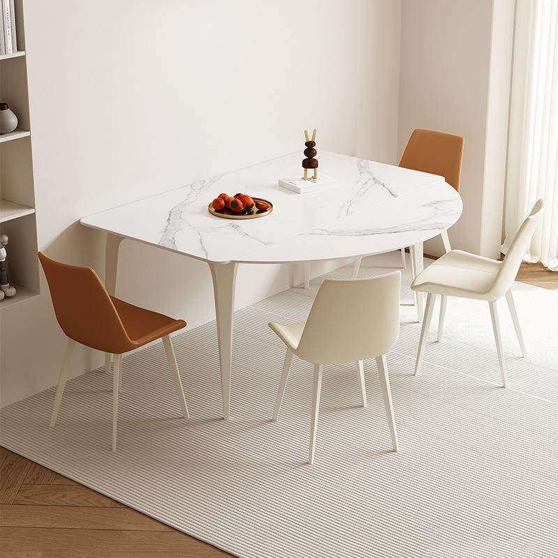 奶油风岩板餐桌可变圆桌折叠伸缩收缩现代简约小户型方圆两用饭桌,淘宝优惠券,粉丝福利购,淘宝优惠卷