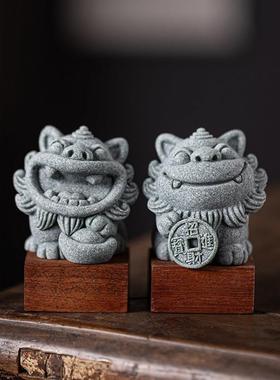 创意可爱招财欢喜小狮子茶宠摆件吉祥物风狮爷鱼缸盆栽造景装饰品