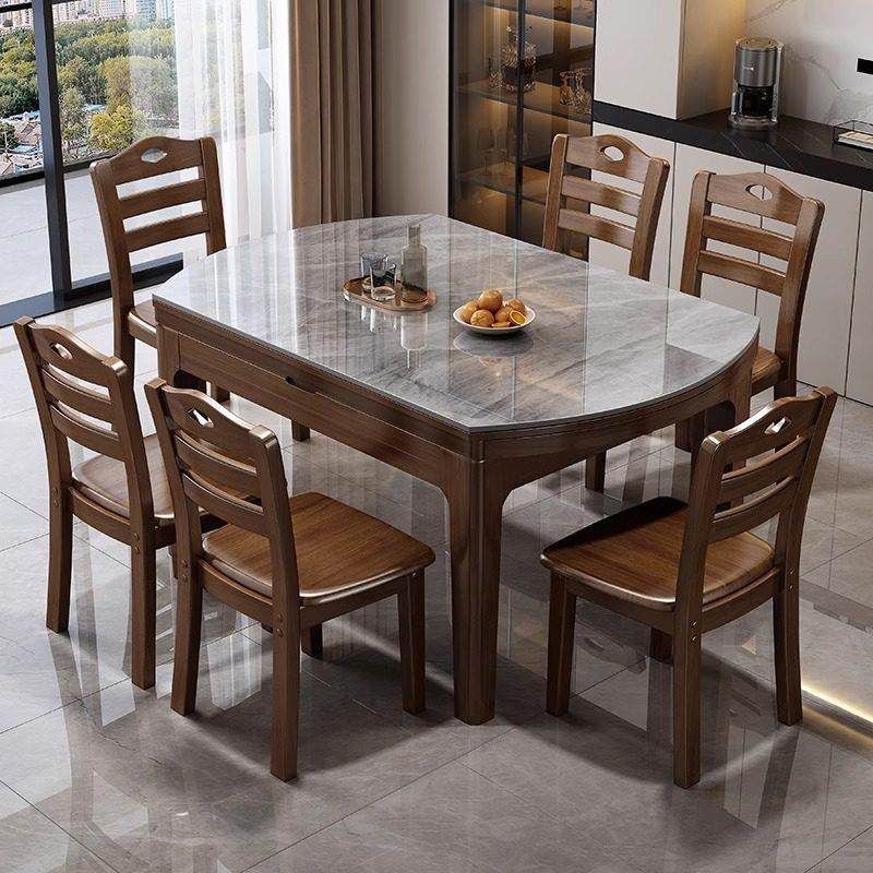 新中式实木岩板餐桌椅家用小户型饭桌2025新款伸缩电磁炉可变圆桌,淘宝优惠券,粉丝福利购,淘宝优惠卷