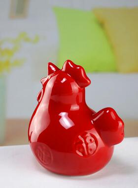 红公鸡小装饰品陶瓷入口办公室家装小创意客厅书架装饰品
