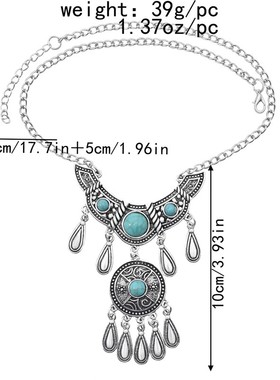 民族风项链女复古2021年新款绿松石饰品流苏长款表演旅游拍照金属