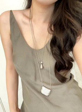 长款中古编织包包项链女轻奢小众设计高级感时尚小包挂件毛衣链