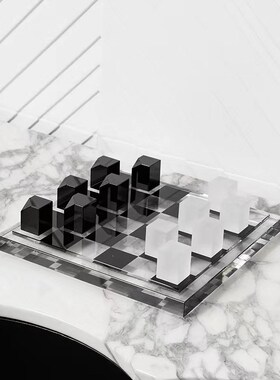 欧式水晶博弈象棋棋盘客厅软装饰品摆件J样板间配饰创意家居书房