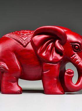 采购产品红色实木雕刻大象饰品，木制吉祥物一对，办公室入口装饰