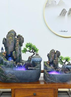 风车水轮假山水景摆件高山流水景观客厅桌面装饰品加湿器招财转球