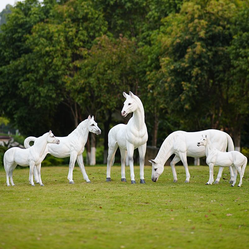大型玻璃钢仿真白骏马雕塑户外动物模型景区园林景观装饰摆件落地 - 图1