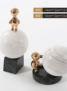 北欧轻奢大理石小铜人现代简约工艺品桌面摆件办公室茶几软装饰品