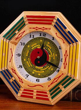 桃木八挂钟表八卦时钟静音挂钟中式家用客厅吉祥摆件钟表