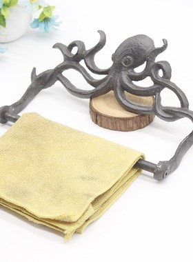 欧式铸铁章鱼餐纸架家居复u古壁挂墙饰品浴室毛巾架创意海洋风摆