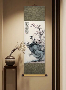 花鸟国画新中式丝绸卷轴挂画餐厅书房装饰画茶室T客厅背景墙画壁