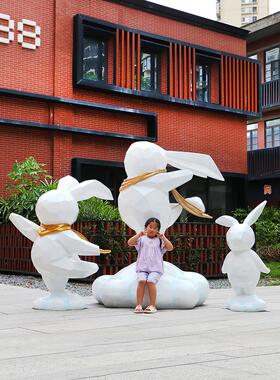 大型园林景观几何切面兔子玻璃钢雕塑景区售楼部户外动物装饰摆件