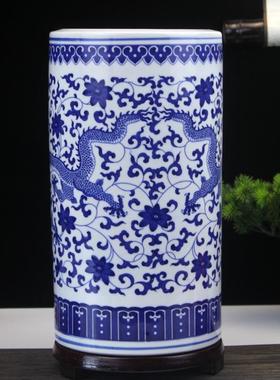 景德镇青花陶瓷器箭筒书字画缸卷轴缸中式仿古客厅家居装饰品摆件