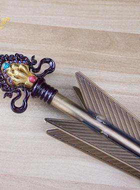 铜制摩尼宝旗幡藏式尼泊尔铜佛堂摆件五色幡锡杖财神幡招财箭全套